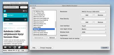 Opera Mobile Emulator simulating a Nokia N9